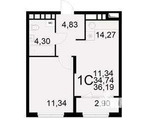 1-к квартира, вторичка, 35м2, 9/21 этаж