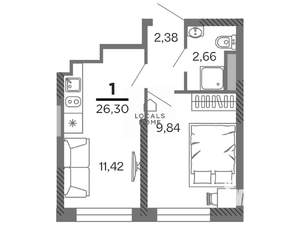 1-к квартира, вторичка, 26м2, 22/25 этаж