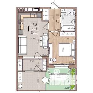 1-к квартира, вторичка, 64м2, 1/9 этаж