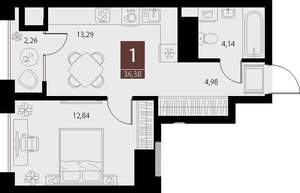 1-к квартира, вторичка, 36м2, 13/15 этаж