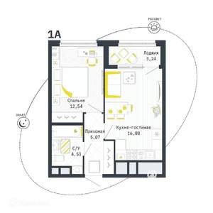1-к квартира, вторичка, 41м2, 24/26 этаж