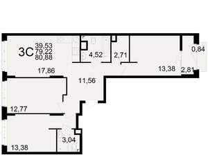 3-к квартира, вторичка, 79м2, 7/25 этаж