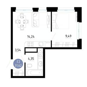 1-к квартира, вторичка, 32м2, 7/14 этаж
