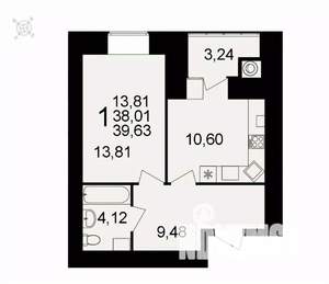 1-к квартира, вторичка, 40м2, 13/16 этаж