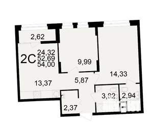 2-к квартира, вторичка, 53м2, 8/25 этаж