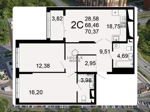 2-к квартира, вторичка, 70м2, 6/26 этаж
