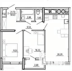 2-к квартира, вторичка, 59м2, 14/26 этаж