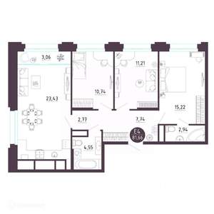 3-к квартира, вторичка, 82м2, 15/19 этаж