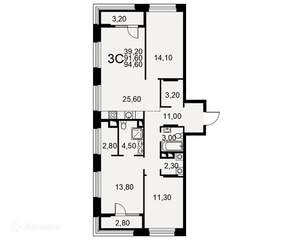 3-к квартира, вторичка, 95м2, 4/26 этаж