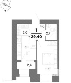 1-к квартира, вторичка, 29м2, 9/17 этаж