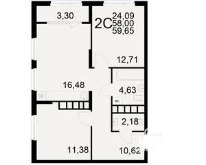 2-к квартира, вторичка, 58м2, 5/21 этаж