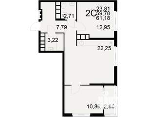 2-к квартира, вторичка, 60м2, 12/21 этаж
