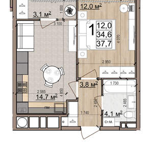 1-к квартира, вторичка, 38м2, 22/25 этаж
