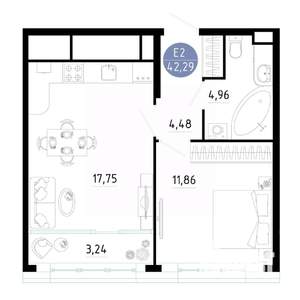 1-к квартира, вторичка, 42м2, 15/25 этаж