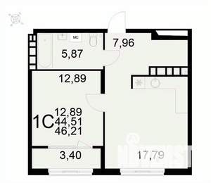 1-к квартира, вторичка, 46м2, 10/22 этаж