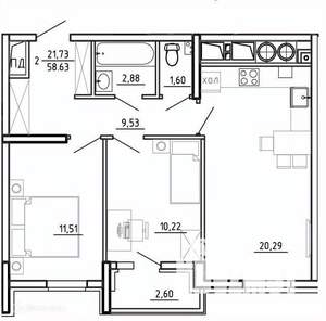 2-к квартира, вторичка, 59м2, 3/26 этаж