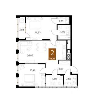 2-к квартира, вторичка, 88м2, 2/9 этаж