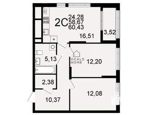 2-к квартира, вторичка, 60м2, 3/26 этаж