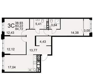 3-к квартира, вторичка, 83м2, 3/10 этаж