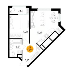 1-к квартира, вторичка, 40м2, 24/25 этаж