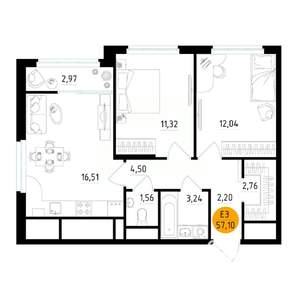 2-к квартира, вторичка, 57м2, 25/25 этаж