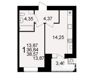 1-к квартира, вторичка, 37м2, 14/15 этаж