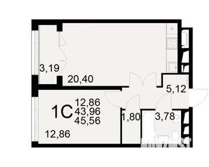 1-к квартира, вторичка, 44м2, 15/25 этаж