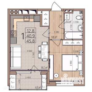 1-к квартира, вторичка, 46м2, 2/9 этаж