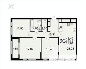 3-к квартира, вторичка, 86м2, 2/26 этаж