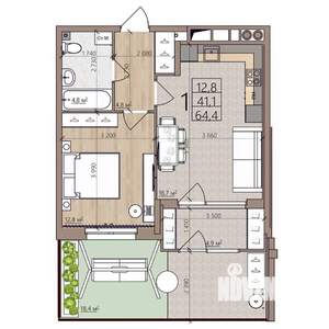 1-к квартира, строящийся дом, 64м2, 1/8 этаж