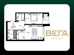 1-к квартира, вторичка, 56м2, 2/19 этаж