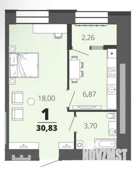 1-к квартира, вторичка, 30м2, 9/16 этаж