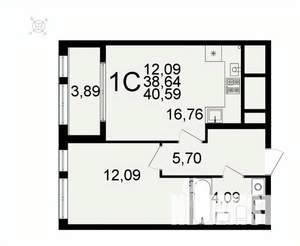 1-к квартира, вторичка, 41м2, 23/26 этаж