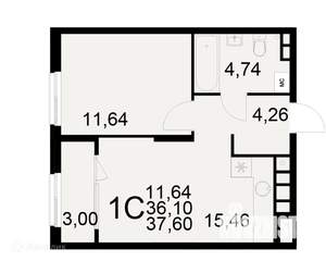 1-к квартира, вторичка, 38м2, 2/22 этаж