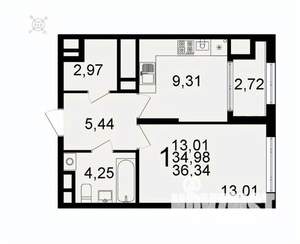 1-к квартира, вторичка, 36м2, 16/26 этаж