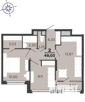 2-к квартира, вторичка, 49м2, 19/25 этаж