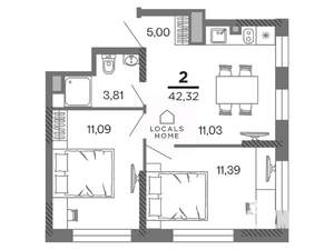 2-к квартира, вторичка, 42м2, 8/25 этаж