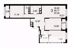 3-к квартира, вторичка, 83м2, 19/24 этаж