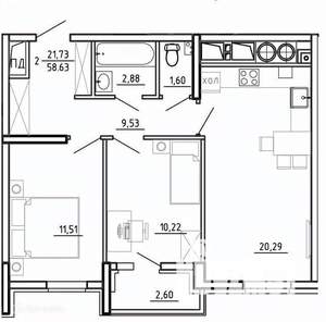 2-к квартира, вторичка, 59м2, 15/26 этаж