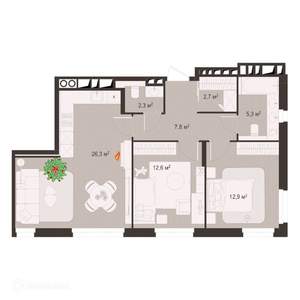 2-к квартира, вторичка, 70м2, 5/9 этаж