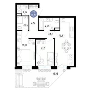 2-к квартира, вторичка, 69м2, 1/14 этаж