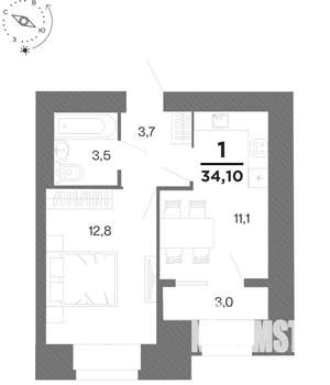 1-к квартира, вторичка, 34м2, 15/16 этаж