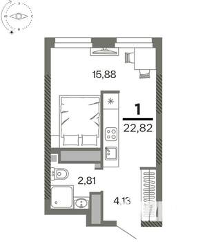 1-к квартира, вторичка, 23м2, 17/26 этаж
