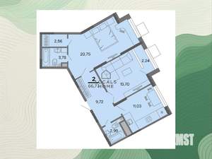 2-к квартира, вторичка, 67м2, 11/22 этаж