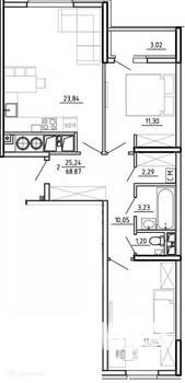 2-к квартира, вторичка, 69м2, 21/26 этаж