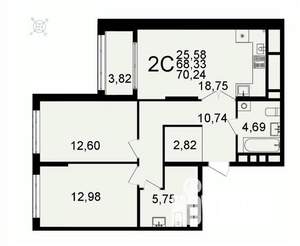 2-к квартира, вторичка, 70м2, 4/26 этаж