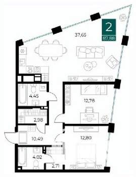 2-к квартира, вторичка, 88м2, 6/14 этаж