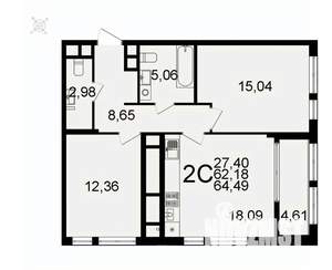 2-к квартира, вторичка, 64м2, 13/26 этаж