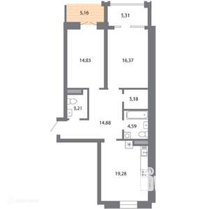 2-к квартира, вторичка, 81м2, 1/6 этаж
