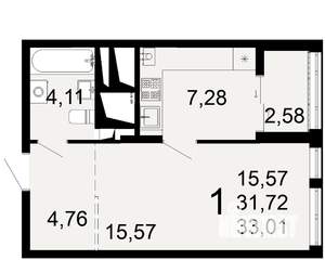 1-к квартира, вторичка, 32м2, 26/26 этаж